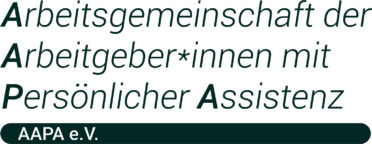 Logo AAPA e.V. mit Schriftzug Arbeitsgemeinschaft der Arbeitgeber*innen mit Persönlicher Assistenz